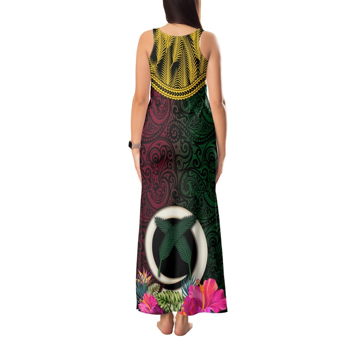 Vanuatu 44th Anniversary Independence Day Tank Maxi Dress Boars Tusk and Namele Plant LT03 - Polynesian Pride