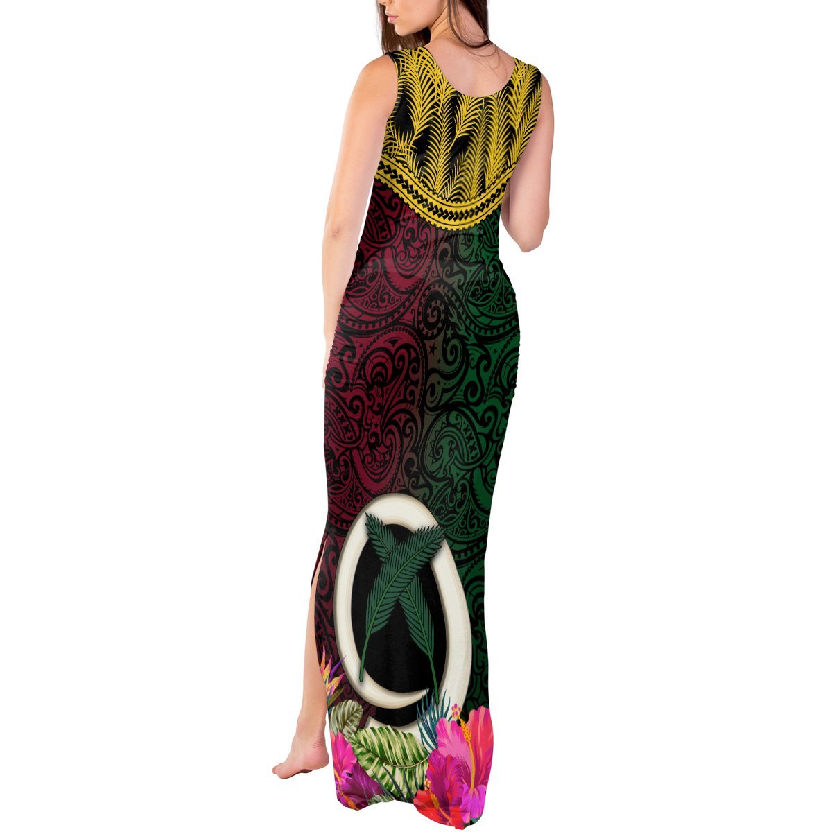 Vanuatu 44th Anniversary Independence Day Tank Maxi Dress Boars Tusk and Namele Plant LT03 - Polynesian Pride