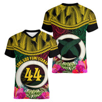 Vanuatu 44th Anniversary Independence Day Women V-Neck T-Shirt Boars Tusk and Namele Plant LT03