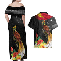 Papua New Guinea Independence Day Couples Matching Off Shoulder Maxi Dress and Hawaiian Shirt PNG Flag and Bird-of-Paradise LT03 - Polynesian Pride