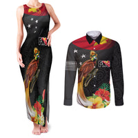 Papua New Guinea Independence Day Couples Matching Tank Maxi Dress and Long Sleeve Button Shirt PNG Flag and Bird-of-Paradise LT03 Black - Polynesian Pride