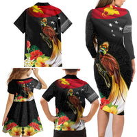 Papua New Guinea Independence Day Family Matching Long Sleeve Bodycon Dress and Hawaiian Shirt PNG Flag and Bird-of-Paradise LT03 - Polynesian Pride