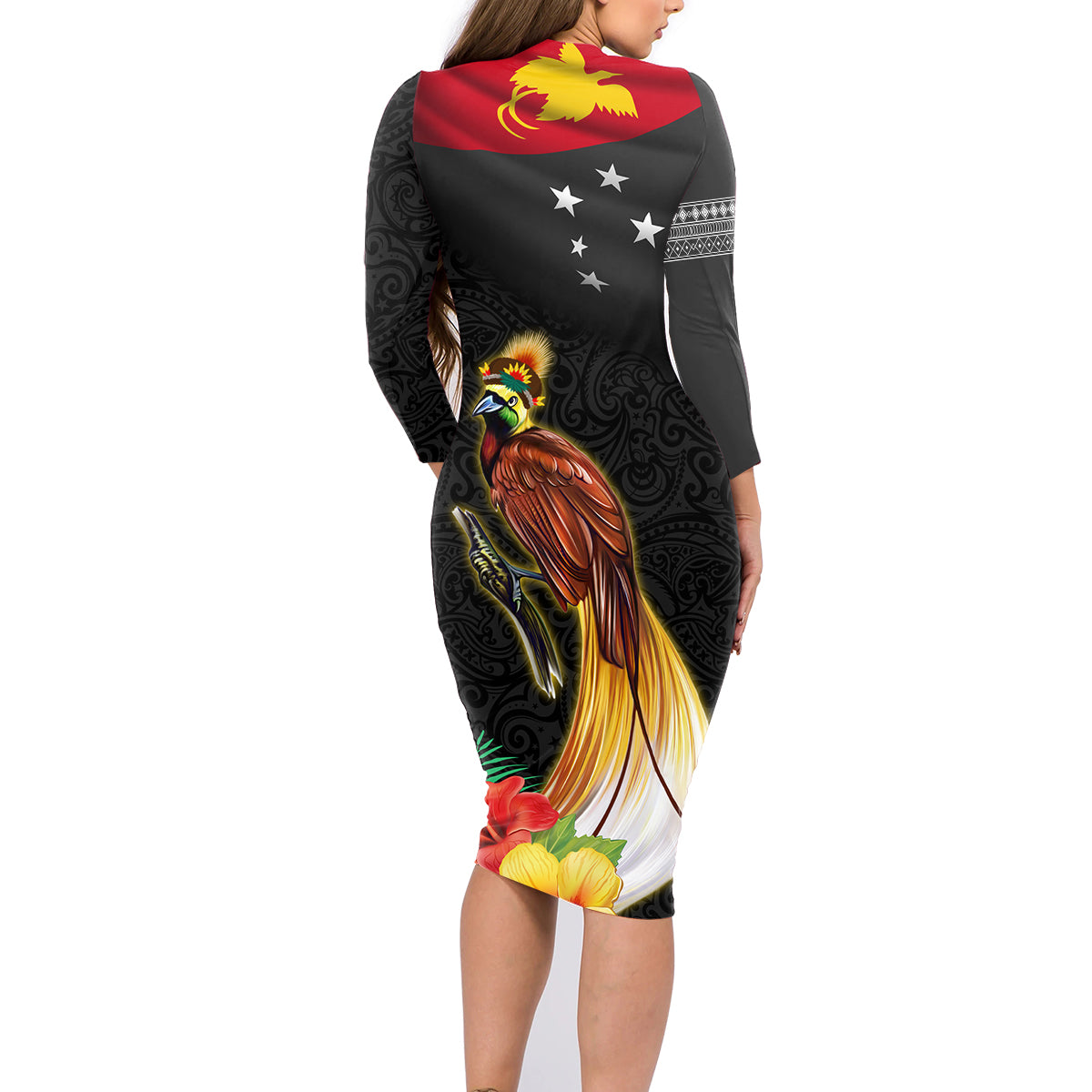 Papua New Guinea Independence Day Family Matching Long Sleeve Bodycon Dress and Hawaiian Shirt PNG Flag and Bird-of-Paradise LT03 - Polynesian Pride