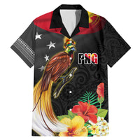 Papua New Guinea Independence Day Family Matching Mermaid Dress and Hawaiian Shirt PNG Flag and Bird-of-Paradise LT03 Dad's Shirt - Short Sleeve Black - Polynesian Pride
