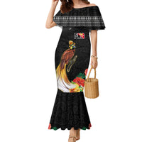 Papua New Guinea Independence Day Family Matching Mermaid Dress and Hawaiian Shirt PNG Flag and Bird-of-Paradise LT03 Mom's Dress Black - Polynesian Pride