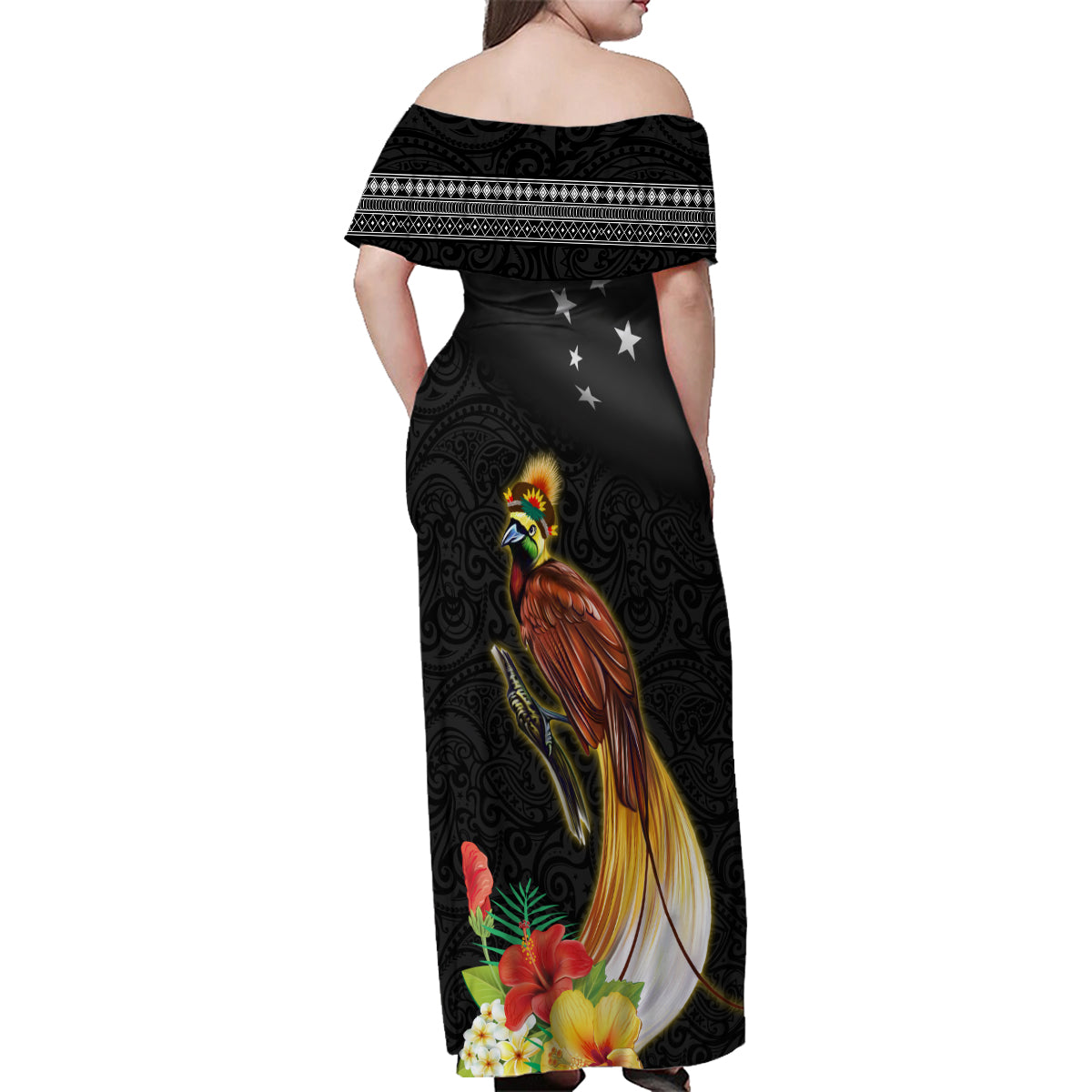 Papua New Guinea Independence Day Family Matching Off Shoulder Maxi Dress and Hawaiian Shirt PNG Flag and Bird-of-Paradise LT03 - Polynesian Pride
