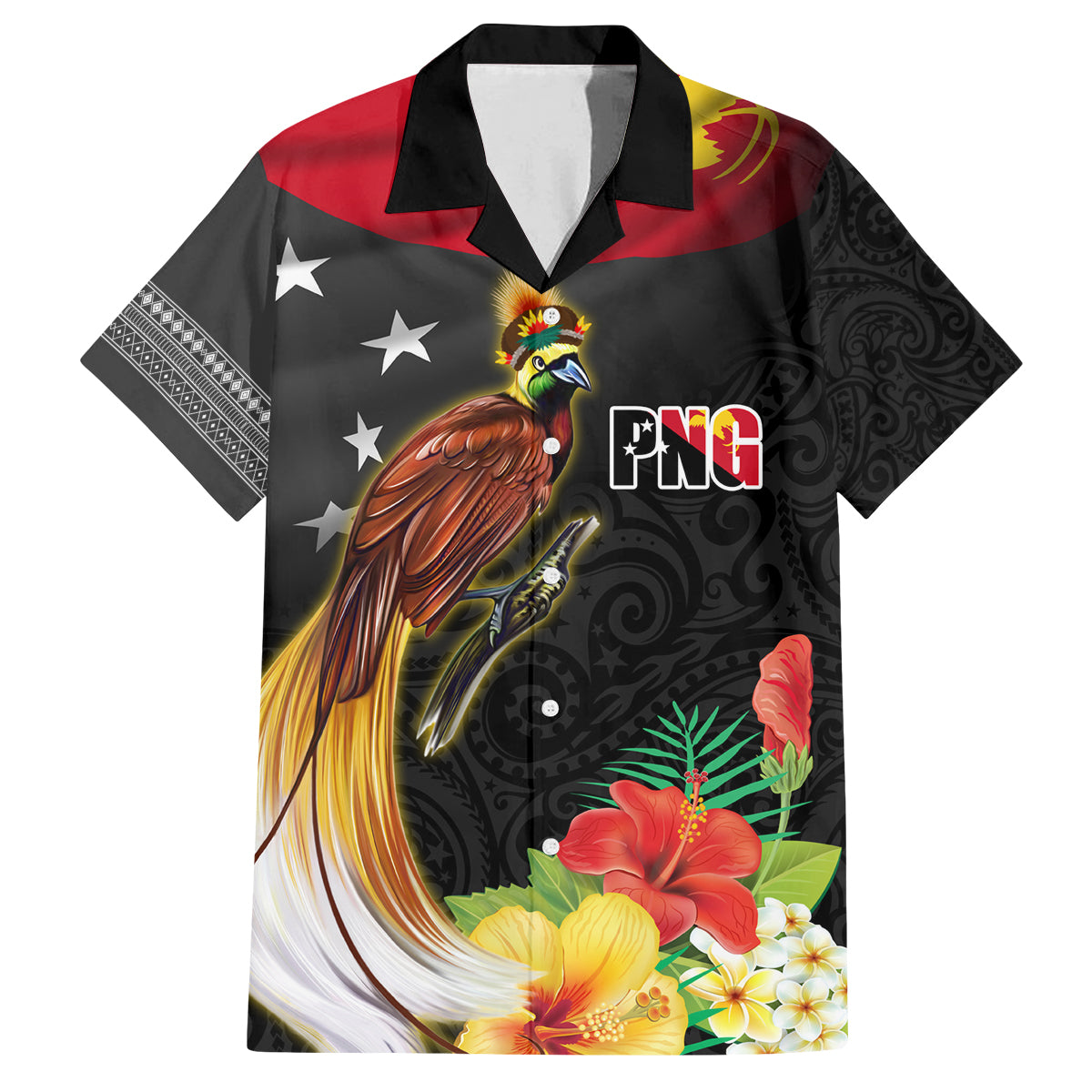 Papua New Guinea Independence Day Family Matching Off Shoulder Short Dress and Hawaiian Shirt PNG Flag and Bird-of-Paradise LT03 Dad's Shirt - Short Sleeve Black - Polynesian Pride