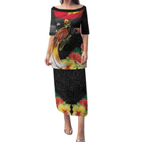 Papua New Guinea Independence Day Family Matching Puletasi and Hawaiian Shirt PNG Flag and Bird-of-Paradise LT03 Mom's Dress Black - Polynesian Pride