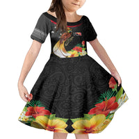 Papua New Guinea Independence Day Family Matching Summer Maxi Dress and Hawaiian Shirt PNG Flag and Bird-of-Paradise LT03 Daughter's Dress Black - Polynesian Pride