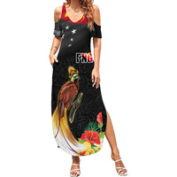 Papua New Guinea Independence Day Family Matching Summer Maxi Dress and Hawaiian Shirt PNG Flag and Bird-of-Paradise LT03 Mom's Dress Black - Polynesian Pride