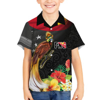 Papua New Guinea Independence Day Family Matching Tank Maxi Dress and Hawaiian Shirt PNG Flag and Bird-of-Paradise LT03 Son's Shirt Black - Polynesian Pride