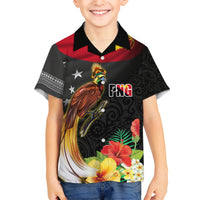 Papua New Guinea Independence Day Kid Hawaiian Shirt PNG Flag and Bird-of-Paradise LT03 Kid Black - Polynesian Pride