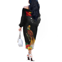 Papua New Guinea Independence Day Off The Shoulder Long Sleeve Dress PNG Flag and Bird-of-Paradise LT03 - Polynesian Pride