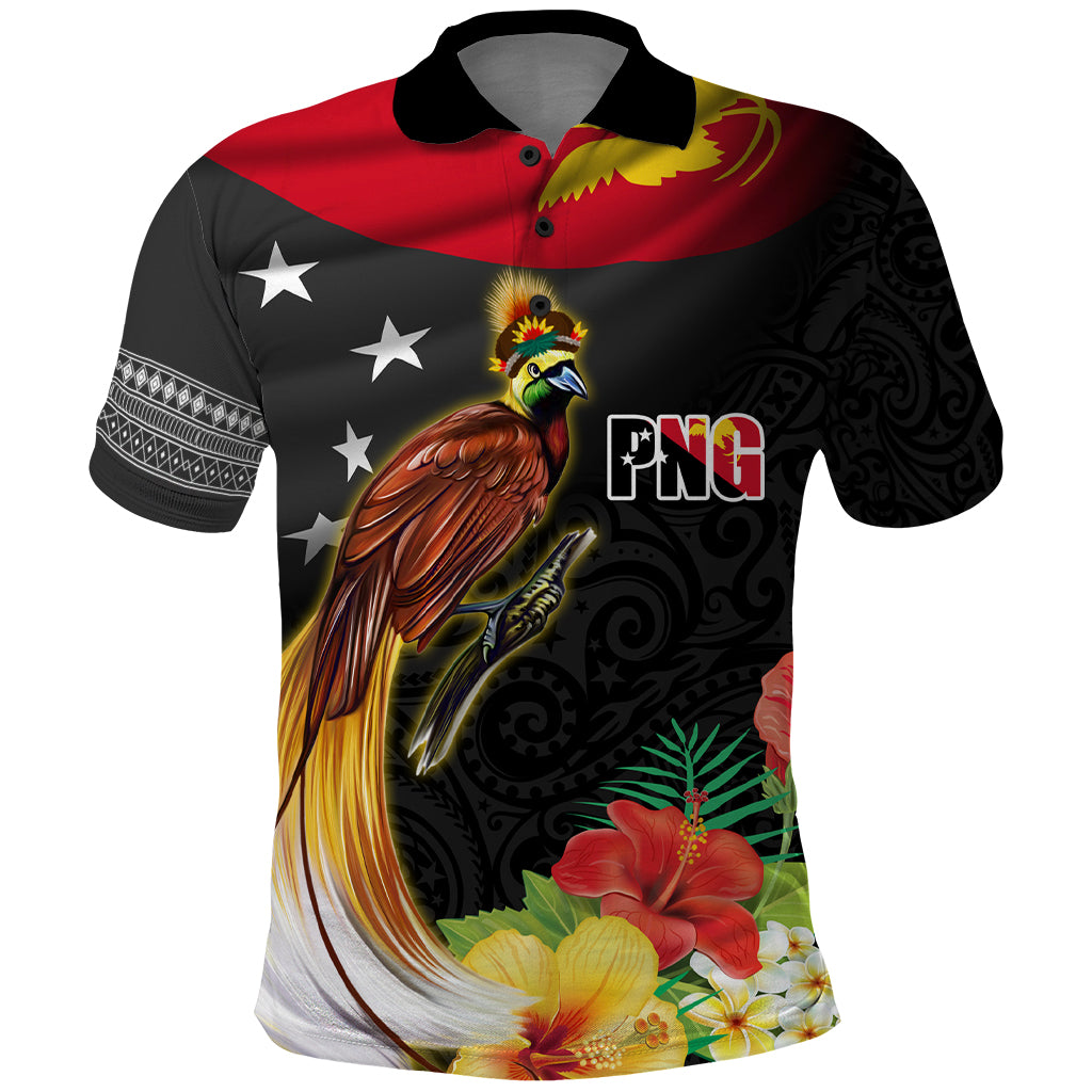 Papua New Guinea Independence Day Polo Shirt PNG Flag and Bird-of-Paradise LT03 Black - Polynesian Pride