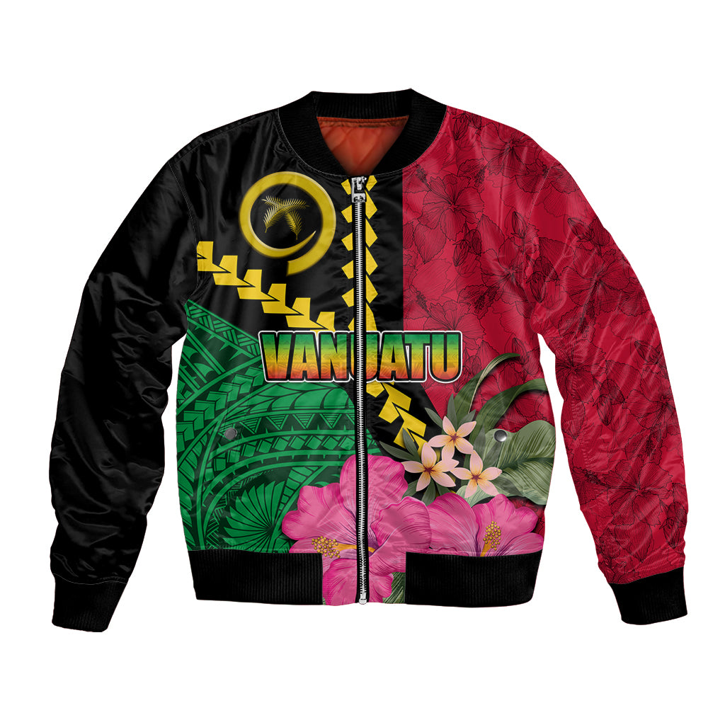 Vanuatu Flag Hibiscus Polynesian Pattern Bomber Jacket