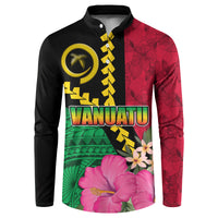 Vanuatu Flag Hibiscus Polynesian Pattern Button Sweatshirt