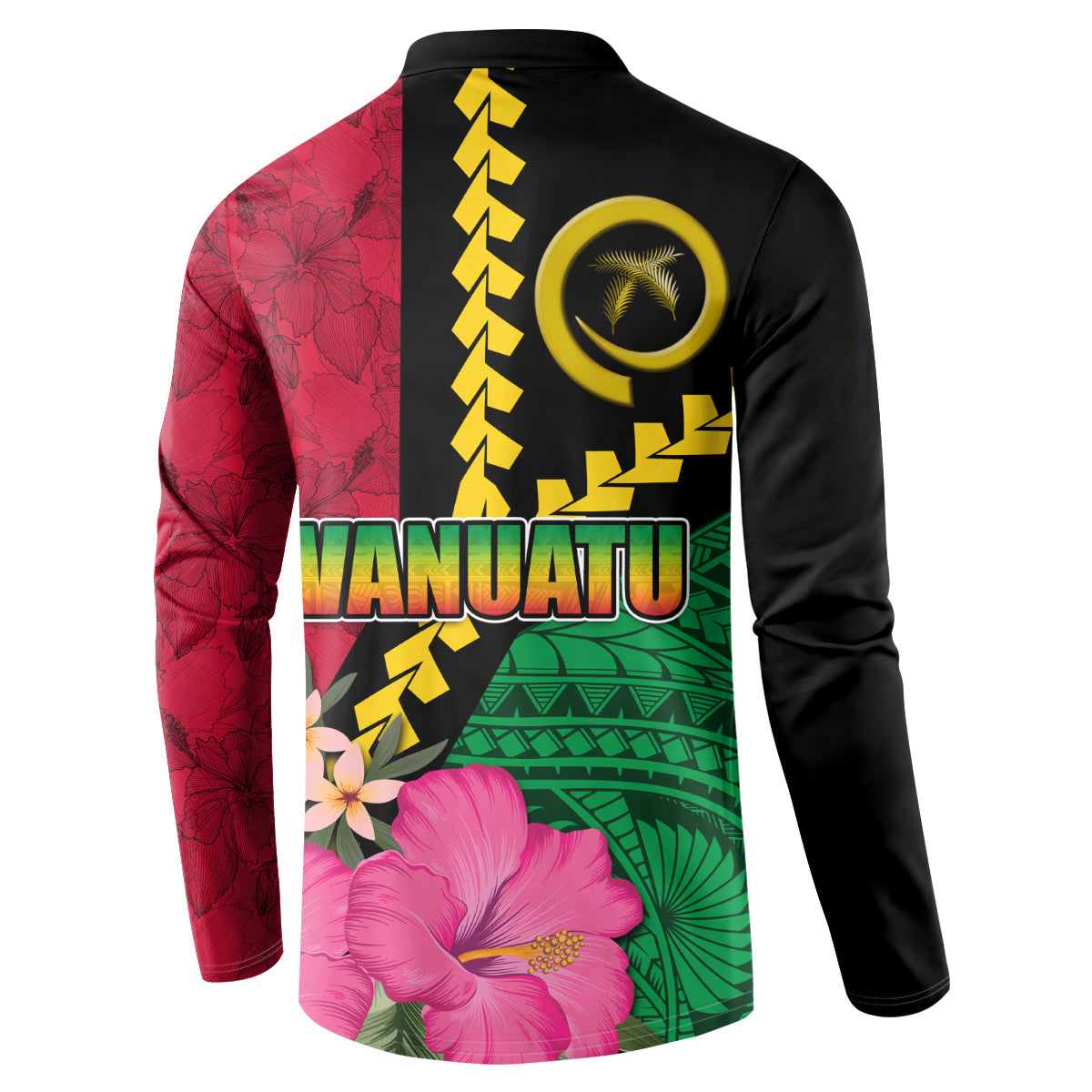 Vanuatu Flag Hibiscus Polynesian Pattern Button Sweatshirt