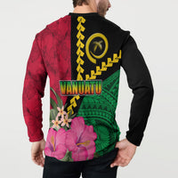 Vanuatu Flag Hibiscus Polynesian Pattern Button Sweatshirt