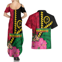 Vanuatu Flag Hibiscus Polynesian Pattern Couples Matching Summer Maxi Dress and Hawaiian Shirt