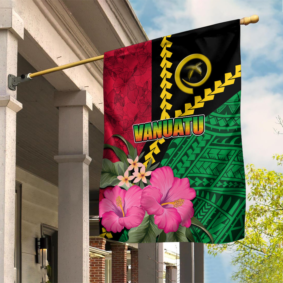 Vanuatu Flag Hibiscus Polynesian Pattern Garden Flag