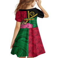 Vanuatu Flag Hibiscus Polynesian Pattern Kid Short Sleeve Dress