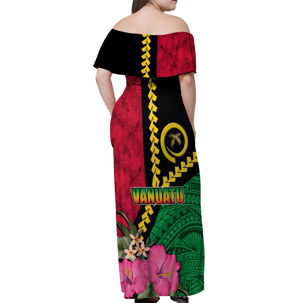 Vanuatu Flag Hibiscus Polynesian Pattern Off Shoulder Maxi Dress