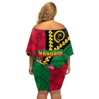 Vanuatu Flag Hibiscus Polynesian Pattern Off Shoulder Short Dress