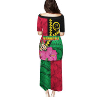 Vanuatu Flag Hibiscus Polynesian Pattern Puletasi