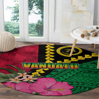 Vanuatu Flag Hibiscus Polynesian Pattern Round Carpet