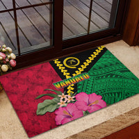 Vanuatu Flag Hibiscus Polynesian Pattern Rubber Doormat