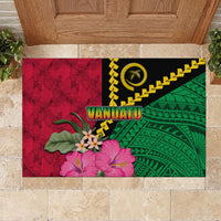 Vanuatu Flag Hibiscus Polynesian Pattern Rubber Doormat