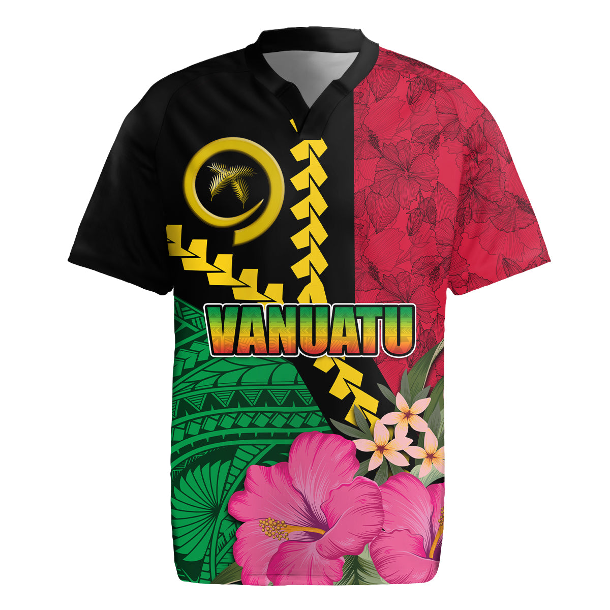 Vanuatu Flag Hibiscus Polynesian Pattern Rugby Jersey