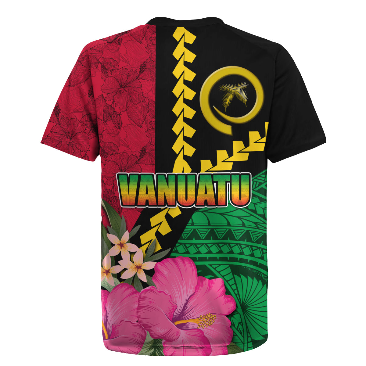Vanuatu Flag Hibiscus Polynesian Pattern Rugby Jersey