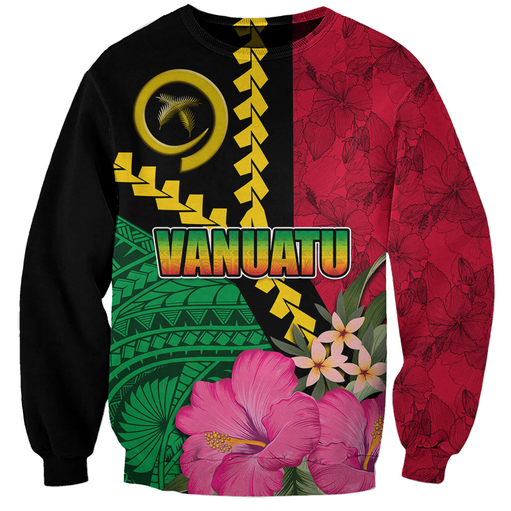 Vanuatu Flag Hibiscus Polynesian Pattern Sweatshirt