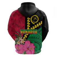 Vanuatu Flag Hibiscus Polynesian Pattern Zip Hoodie