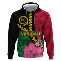 Vanuatu Flag Hibiscus Polynesian Pattern Zip Hoodie