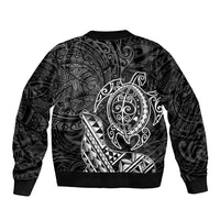 Hawaii Monk Seal and Dolphin Bomber Jacket Polynesian Kakau Pattern Black White Color