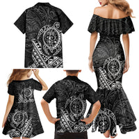 Hawaii Monk Seal and Dolphin Family Matching Mermaid Dress and Hawaiian Shirt Polynesian Kakau Pattern Black White Color LT03 - Polynesian Pride