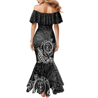 Hawaii Monk Seal and Dolphin Family Matching Mermaid Dress and Hawaiian Shirt Polynesian Kakau Pattern Black White Color LT03 - Polynesian Pride