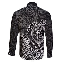 Hawaii Monk Seal and Dolphin Family Matching Off The Shoulder Long Sleeve Dress and Hawaiian Shirt Polynesian Kakau Pattern Black White Color LT03 - Polynesian Pride