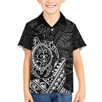 Hawaii Monk Seal and Dolphin Family Matching Short Sleeve Bodycon Dress and Hawaiian Shirt Polynesian Kakau Pattern Black White Color LT03 Son's Shirt Black - Polynesian Pride