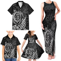 Hawaii Monk Seal and Dolphin Family Matching Tank Maxi Dress and Hawaiian Shirt Polynesian Kakau Pattern Black White Color LT03 - Polynesian Pride