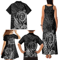 Hawaii Monk Seal and Dolphin Family Matching Tank Maxi Dress and Hawaiian Shirt Polynesian Kakau Pattern Black White Color LT03 - Polynesian Pride