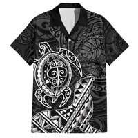 Hawaii Monk Seal and Dolphin Family Matching Tank Maxi Dress and Hawaiian Shirt Polynesian Kakau Pattern Black White Color LT03 Dad's Shirt - Short Sleeve Black - Polynesian Pride