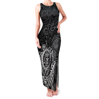 Hawaii Monk Seal and Dolphin Family Matching Tank Maxi Dress and Hawaiian Shirt Polynesian Kakau Pattern Black White Color LT03 Mom's Dress Black - Polynesian Pride