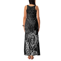 Hawaii Monk Seal and Dolphin Family Matching Tank Maxi Dress and Hawaiian Shirt Polynesian Kakau Pattern Black White Color LT03 - Polynesian Pride