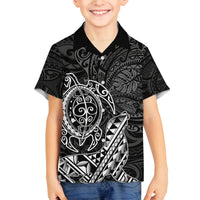 Hawaii Monk Seal and Dolphin Family Matching Tank Maxi Dress and Hawaiian Shirt Polynesian Kakau Pattern Black White Color LT03 Son's Shirt Black - Polynesian Pride
