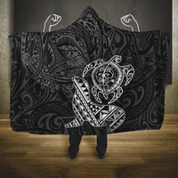 Hawaii Monk Seal and Dolphin Hooded Blanket Polynesian Kakau Pattern Black White Color