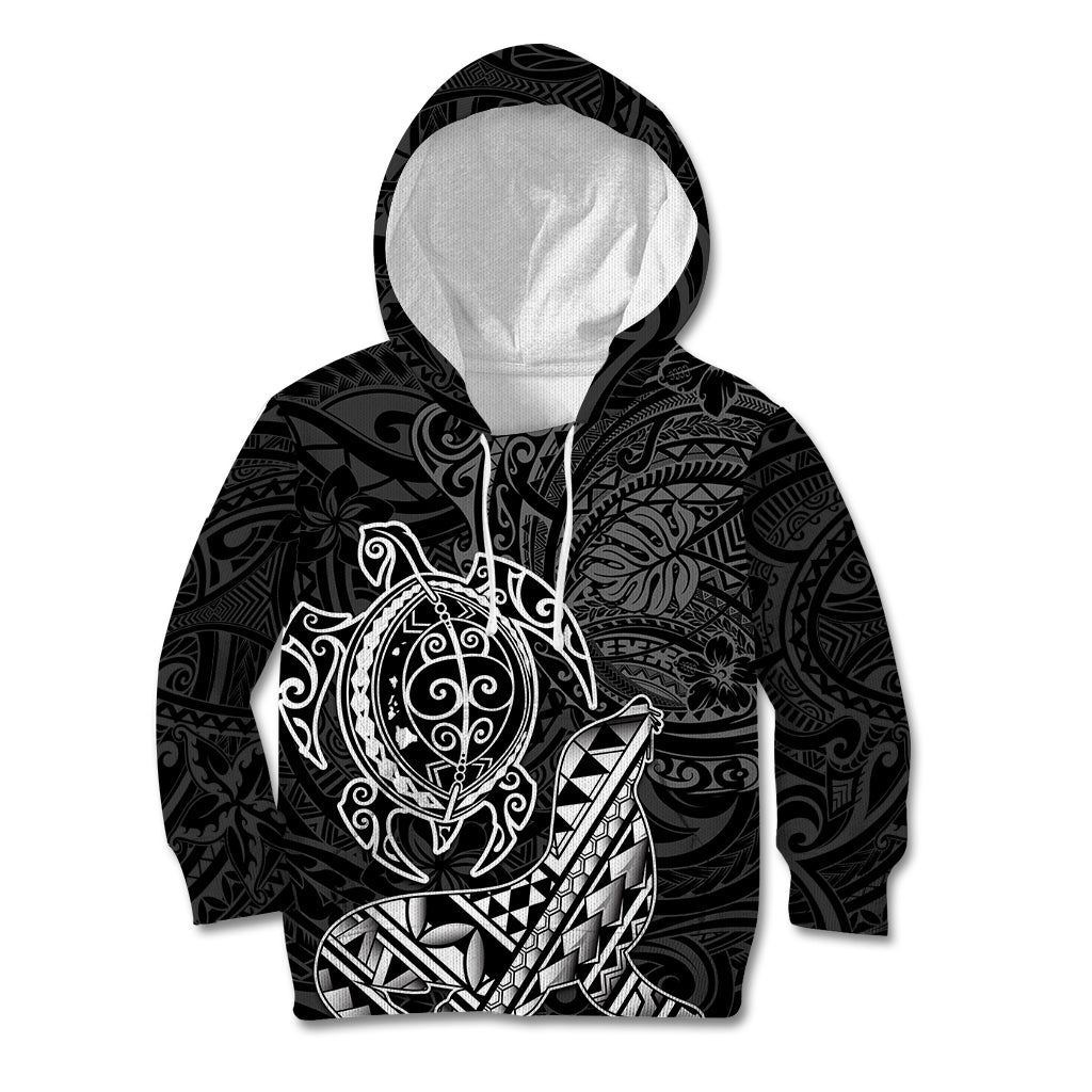 Hawaii Monk Seal and Dolphin Kid Hoodie Polynesian Kakau Pattern Black White Color LT03 Hoodie Black - Polynesian Pride