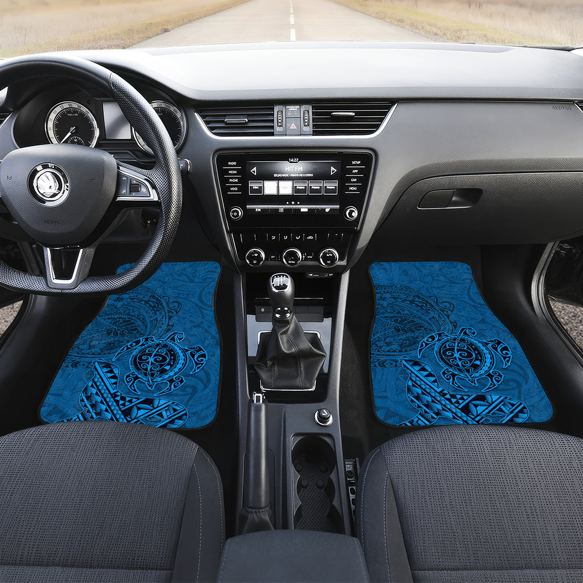 Hawaii Monk Seal and Dolphin Car Mats Polynesian Kakau Pattern Blue